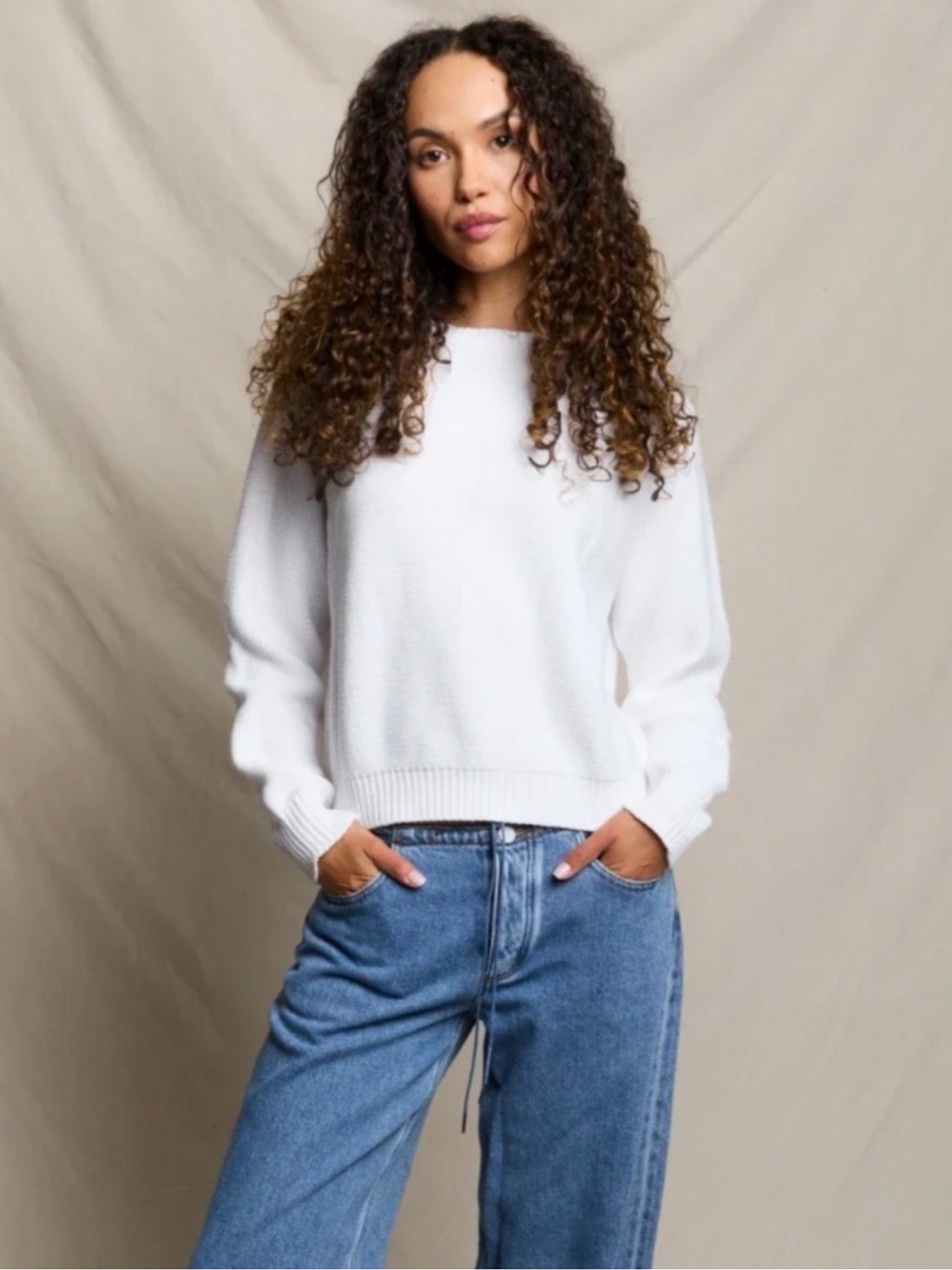 Perfectwhitetee Ziggy Oversized White Textured Sweatshirt Pullover Xs